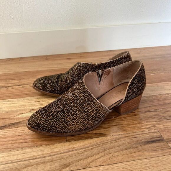 Madewell THE LUCIE Booties Sz 7.5 Cut Out SlipOn Spotted Toffee Block Heel Shoes - Picture 8 of 10